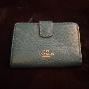 Coach dark teal compact wallet